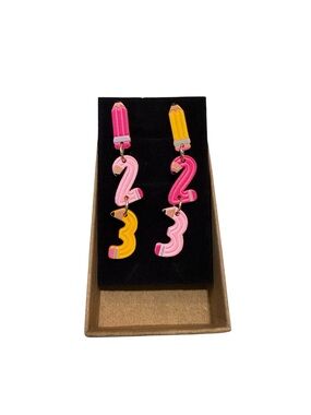 Playful Number Pencil Drop Earrings in Pink & Yellow